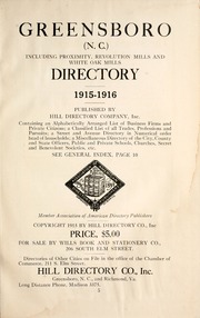 Greensboro, N.C. Directory 1915-16 including Proximity, Revolution Mills and White Oak Mills