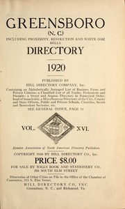 Greensboro N.C., directory 1920 including Proximity, Revolution and White Oak Mills