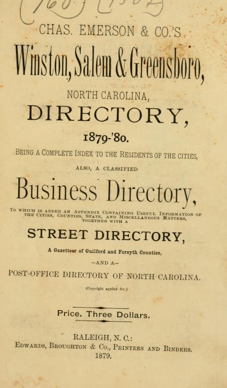 Chas. Emerson & Co.'s Winston, Salem & Greensboro, North Carolina, directory, 1879-'80
