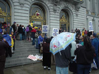 Crowds at San Francisco City Hall during 2004 same-sex weddings
