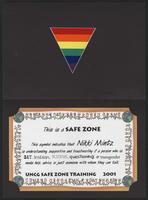 UNCG Safe Zone certificate, 2001