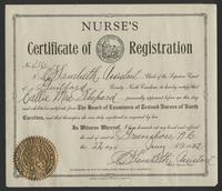 Nurses certificate of registration for Callie Mae Shepard