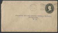 Unopened envelope addressed to Secretary Alamance [sic] County Medical Society, Burlington, N.C.