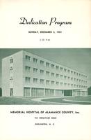 Dedication program for Memorial Hospital of Alamance County, Inc.