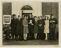 Royal Air Force band members in front of the USO