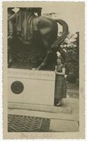 Photograph of Jean Payne Rabie at a statue