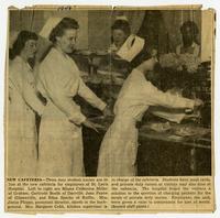 Newspaper clipping showing Jean Payne Rabie at the St. Leo's cafeteria