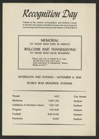 World War II -- Recognition Day -- Printed -- Programs