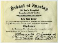 St. Leo's Hospital diploma for Lois Jean Payne (Jean Payne Rabie)