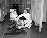 Polio patient in a wheelchair