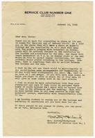 Letter from Mrs. Dorothy McFarland, Director of Service Club No. 1 at Fort Bragg