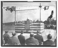Charles Lindbergh speaking at Lindley Field
