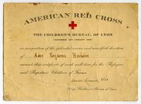 American Red Cross certificate of service at the Children's Bureau of Lyon