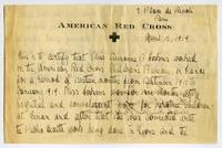 Letter certifying work for the American Red Cross