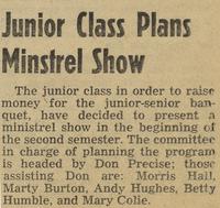 Junior Class Plans Minstrel Show