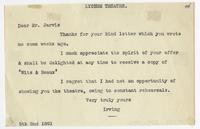 Correspondence from Sir Henry Irving, Lyceum Theatre
