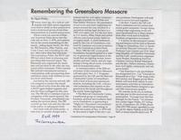 Remembering the Greensboro Massacre and "Carry It On," Signe Waller in the Committees of Correspondence Newsletter, Fall 1999