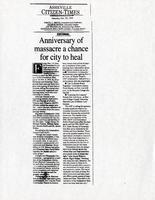 Twentieth (20th) Anniversary Commemoration, "Anniversary of the Massacre," Editorial, Asheville Citizen Times, October 30, 1999