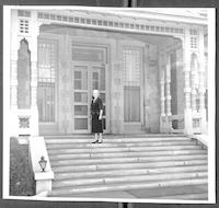 Martha Blakeney Hodges at the entrace to the Governor's Mansion