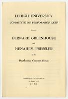 Lehigh University Committe On Performing Arts Beethoven Concert Series [program]