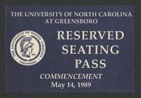 Commencement Reserved Seating Pass, 1989  