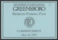 Commencement Reserved Parking Pass, 1993  