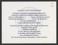 School of Education Diploma Ceremony Invitation, 1991 [card]