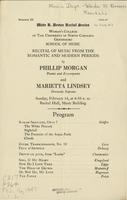 Recital of music from the romantic and modern periods by Phillip Morgan, pianist and Marietta Lindsey, dramatic soprano