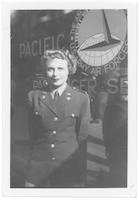 Marjorie Wiegand Perry in front of ATC office