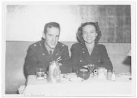 Doris Wilson and soldier at restaurant