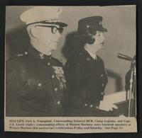 Newspaper clipping featuring Major-General Carl A. Youngdale and Captain J.A. Lamb