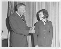 Carol Johnson receives rank patch, ca. 1966