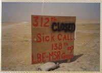 Plywood sign for 312th Evacuation Hospital, Saudi Arabia