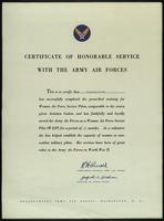 Certificate of honorable service within the Army Air Forces