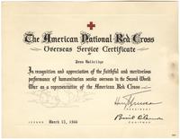 American Red Cross letter and overseas service certificate, 1946
