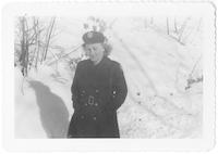 Shirley Van Brakle in the snow at Fort Monmouth