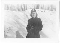 Shirley Van Brakle in the snow at Fort Monmouth