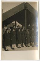 Army nurses in front of Maori meeting house