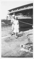 Gladys Dimmick and sailor by USS Franklin D. Roosevelt